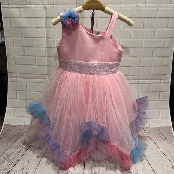 Elegant Princess Pink Party Dress Size 130 US 5T-6T Tulle Bow Sequin Dress - Picture 6 of 14